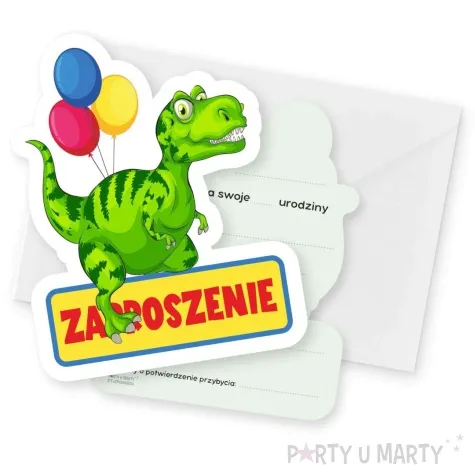 zaproszenia dino z balonikami shp 10 x 12 7 cm 8 szt