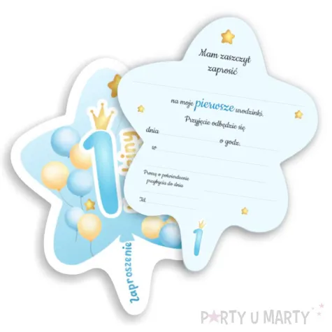 zaproszenia gwiazdeczka 1 urodziny baloniki niebieski 10 4x13 2 cm 6 szt