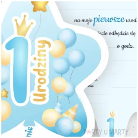 zaproszenia gwiazdeczka 1 urodziny baloniki niebieski 10 4x13 2 cm 6 szt