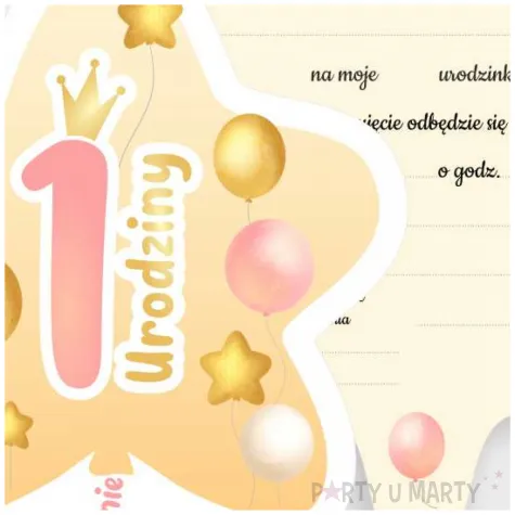 zaproszenia gwiazdeczka 1 urodziny baloniki rozowy 10 4x13 2 cm 6 szt