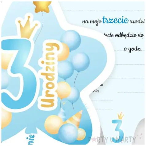 zaproszenia gwiazdeczka 3 urodziny baloniki niebieski 10 4x13 2 cm 6 szt