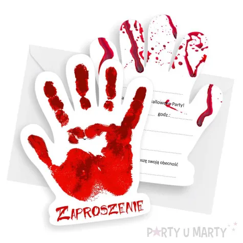 zaproszenia halloween krwawa reka 10x12 2 cm 6 szt