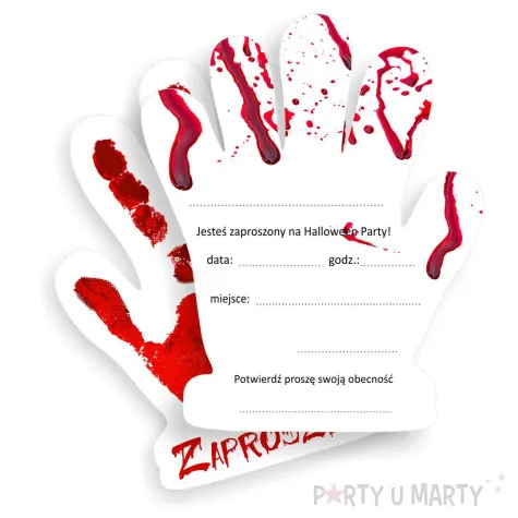 zaproszenia halloween krwawa reka 10x12 2 cm 6 szt