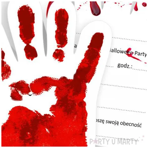 zaproszenia halloween krwawa reka 10x12 2 cm 6 szt