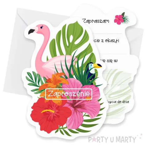 zaproszenia hawaje aloha flaming i tukan 10x14 5 cm 6 szt
