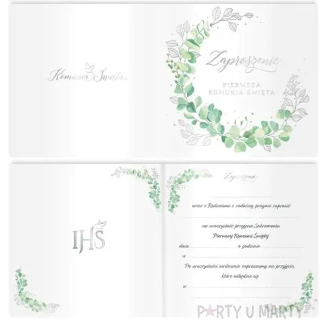 zaproszenia ihs eukaliptus srebrne partypal 10 szt