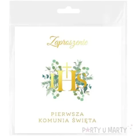zaproszenia ihs eukaliptus zlote partypal 10 szt
