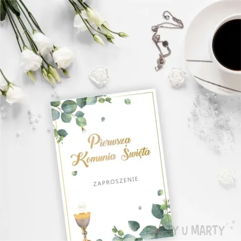 zaproszenia komunia eukaliptus z hostia 10 5x14 8 cm 8 szt