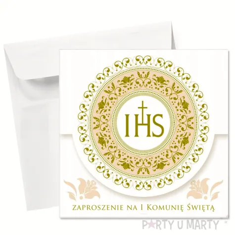 zaproszenia komunia ihs zloty ornament 12x12 cm maki 10 szt