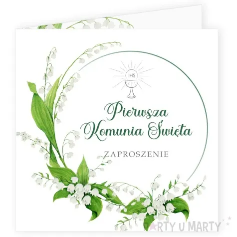 zaproszenia komunia konwalie 15x15 cm 8 szt