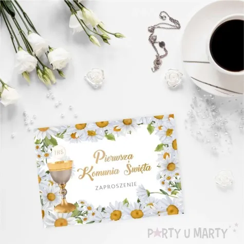 zaproszenia komunia margaretkowy zawrot glowy 14 8x10 5 cm 8 szt