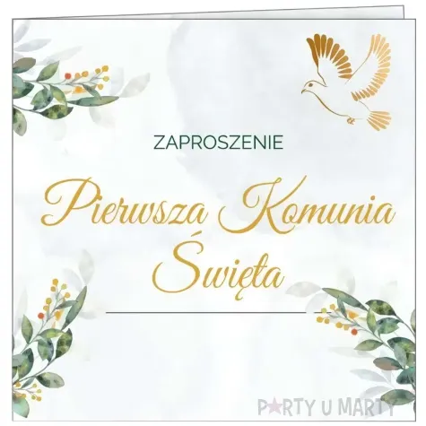 zaproszenia komunia swieta eukaliptus i golabek czakos 14x14 cm 10 szt