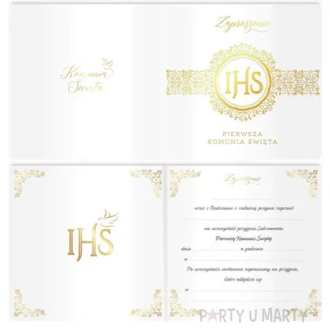 zaproszenia komunia swieta ihs partypal 10 szt