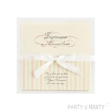 zaproszenia komunijne z kokarda kremowe 10 szt