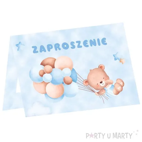 zaproszenia misie z balonikami blekitny congee 6 szt
