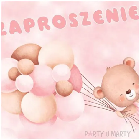 zaproszenia misie z balonikami rozowy jasny congee 6 szt
