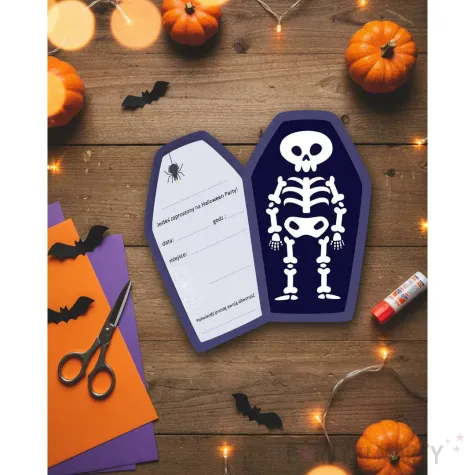 zaproszenia na impreze halloween trumna wesole kosciotrupy rozkladane z kopertami 6 szt