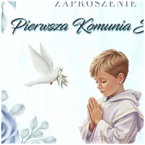 zaproszenia na komunie chlopiec w albie pierwsza komunia swieta niebieski 15x15 cm 8 szt