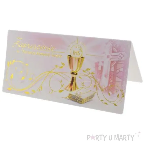 zaproszenia na komunie classic rozowe godan 10szt