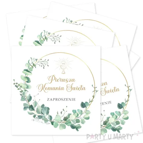 zaproszenia na komunie eukaliptus beauty w okregu pierwsza komunia swieta 15x15 cm 1 szt