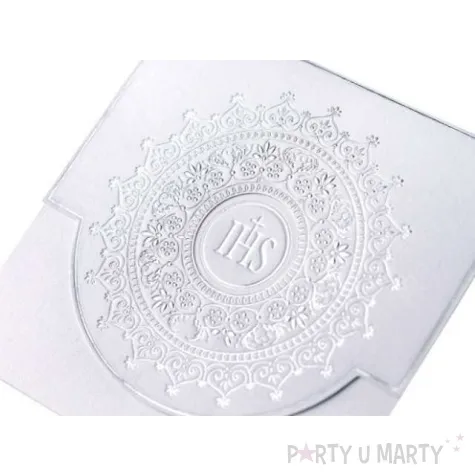 zaproszenia na komunie ihs z ornamentem srebrny partydeco 10 szt