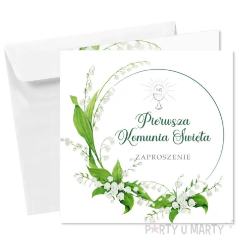 zaproszenia na komunie konwalie pierwsza komunia swieta 15x15 cm 8 szt