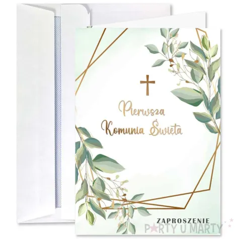 zaproszenia na komunie mietowa geometria pierwsza komunia swieta 10 5 x 14 8 cm 8 szt