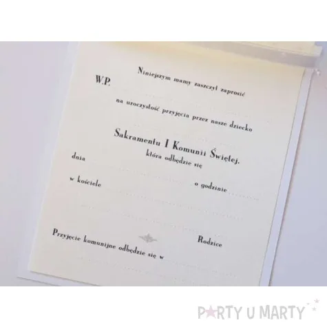 zaproszenia na komunie modern biala kokards partydeco 10 szt