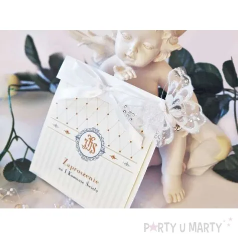 zaproszenia na komunie modern biala kokards partydeco 10 szt
