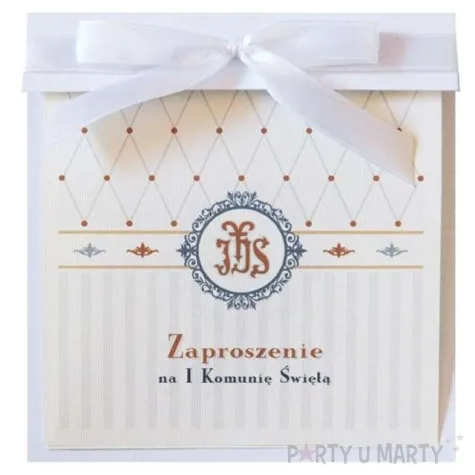 zaproszenia na komunie modern biala kokards partydeco 10 szt