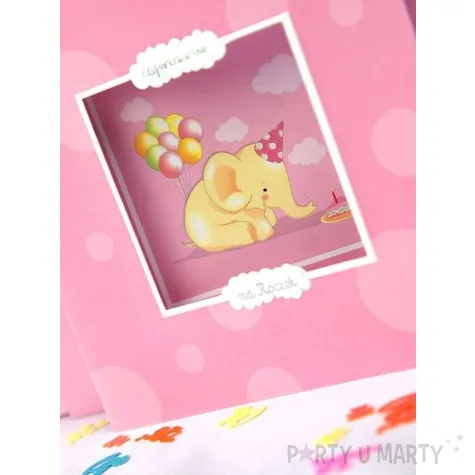 zaproszenia na roczek slonik rozowy 1 op