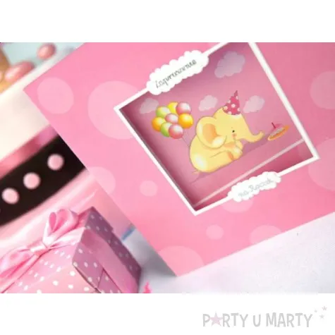 zaproszenia na roczek slonik rozowy 1 op