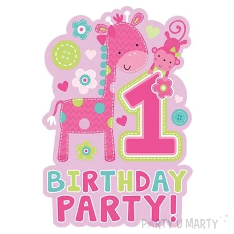 zaproszenia na urodziny 1 birthday party girl rozowe amscan