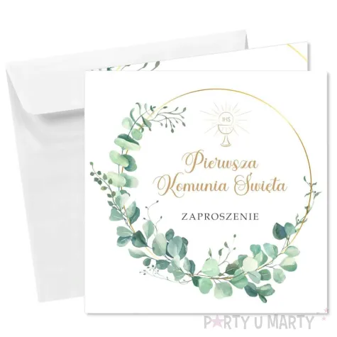 zaproszenia ne komunie eukaliptus beauty w okregu pierwsza komunia swieta 15x15 cm 1 szt