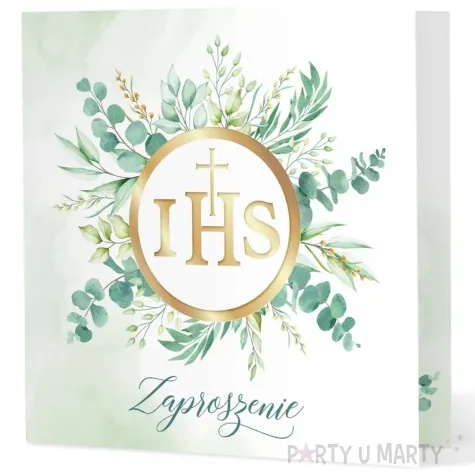 zaproszenia pierwsza komunia swieta ihs w eukaliptusie partypal 14x14 cm 10 szt