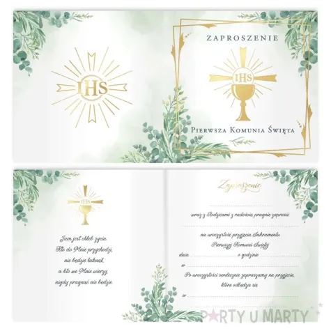 zaproszenia pierwsza komunia swieta kielich partypal 14x14 cm 10 szt