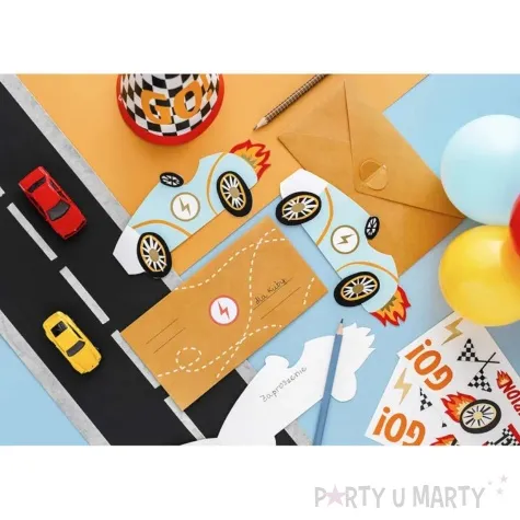 zaproszenia samochod wyscigowy partydeco 6 szt
