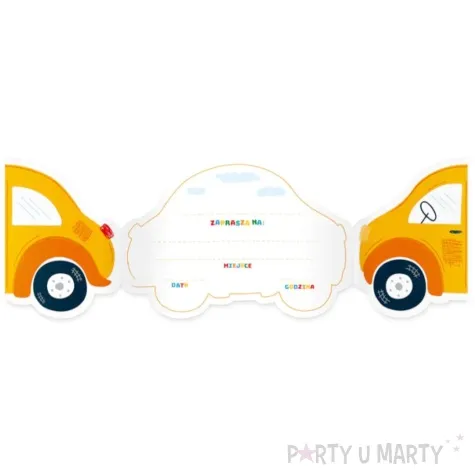 zaproszenia samochody budowa partypal 6 szt