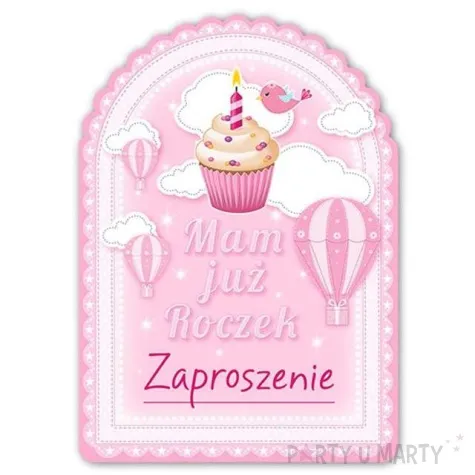 zaproszenia urodzinowe 1 urodziny babeczka rozowe 10 szt