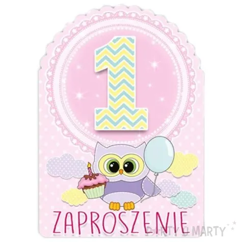 zaproszenia urodzinowe 1 urodziny sowki rozowe 14 5 x 10 3 cm 10 szt