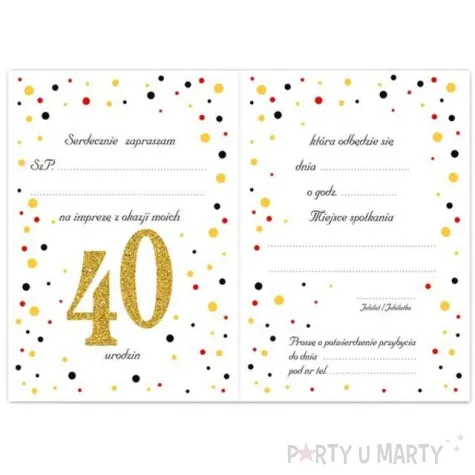 zaproszenia urodzinowe 40 white gold viper 10 szt