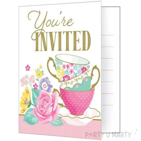 zaproszenia urodzinowe floral tea party creativeconverting 8 szt