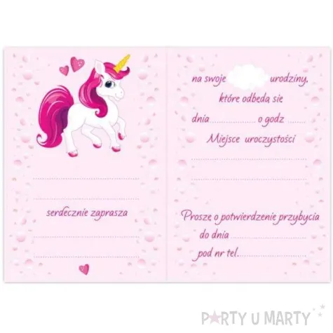 zaproszenia urodzinowe jednorozec rozowy dekoracjepolska 10 szt