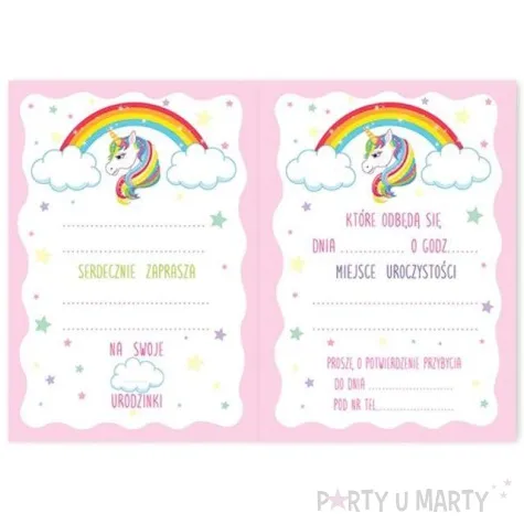 zaproszenia urodzinowe jednorozec teczowy dekoracjepolska 10 szt