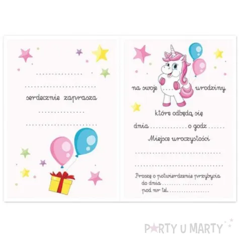 zaproszenia urodzinowe jednorozec urodzinowy dekoracjepolska 10 szt