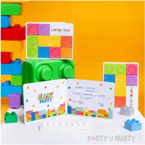 zaproszenia urodzinowe klocki block party partypal 6 szt