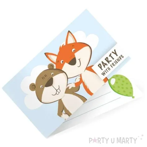 zaproszenia urodzinowe lis i bobr amscan 14 x 9 cm 8 szt