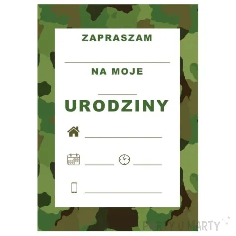 zaproszenia urodzinowe moro zielony congee 6 szt