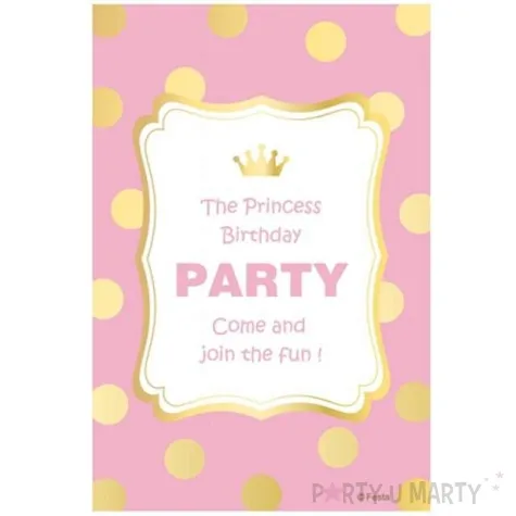 zaproszenia urodzinowe princess birthday zlote groszki godan 6 szt