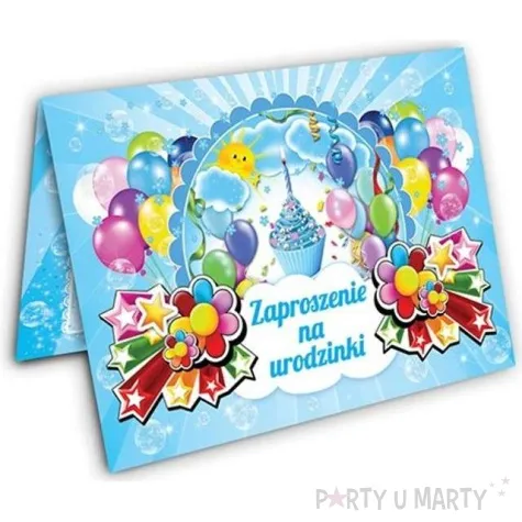 zaproszenia urodzinowe torcik blekitne 10 szt